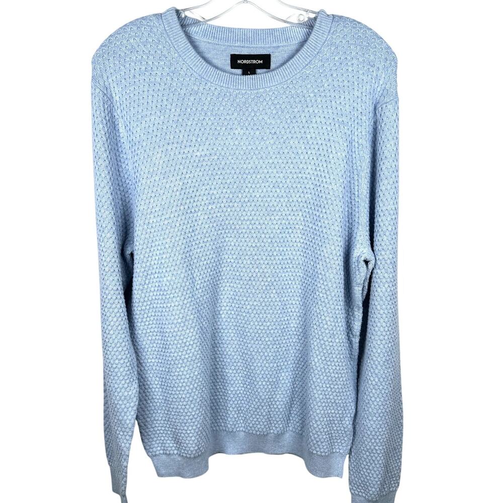 Nordstrom Men's Knit Sweater Light Blue Longsleeve Tight Knit Size L